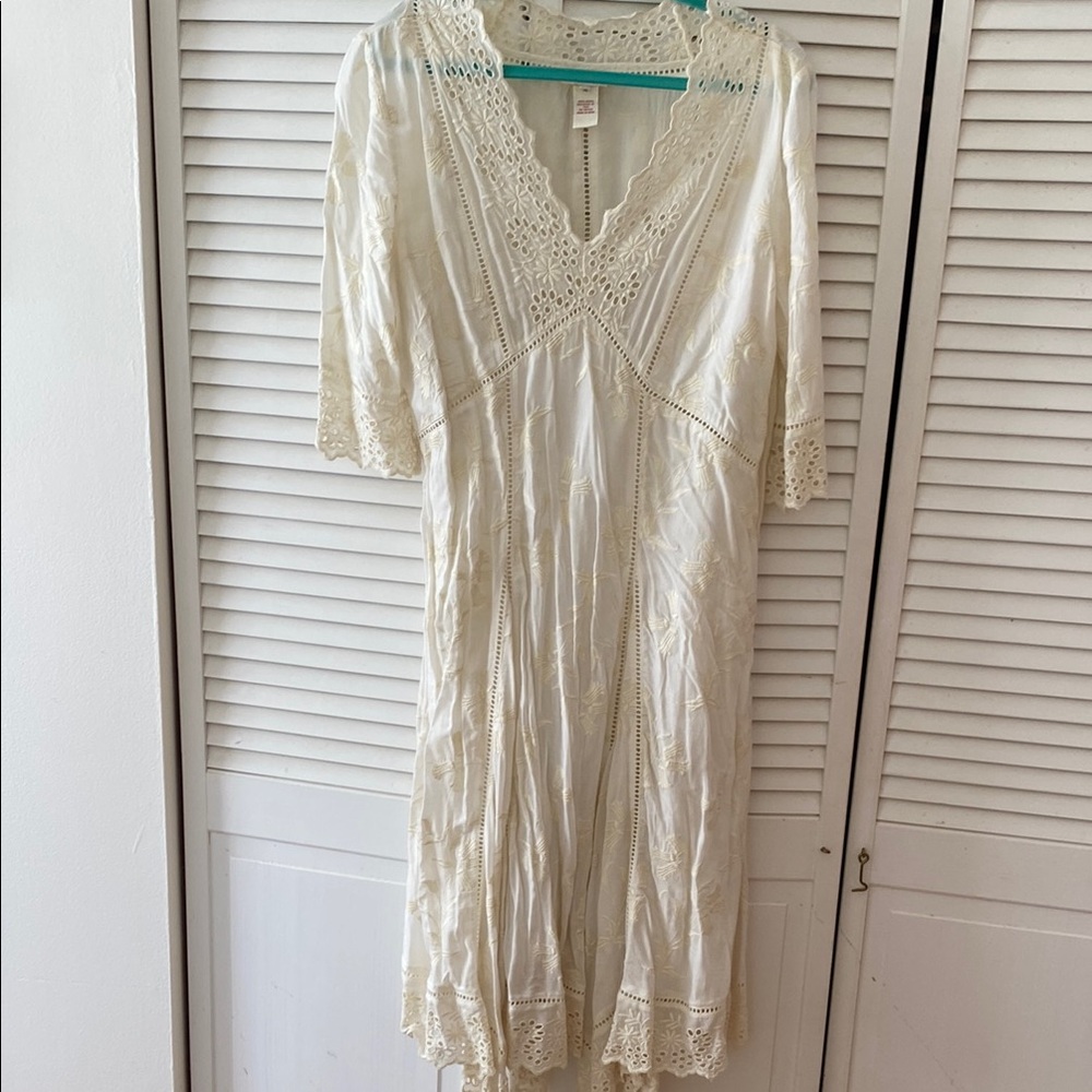 Sundance Cream Asymmetrical Dress with V-Neckline